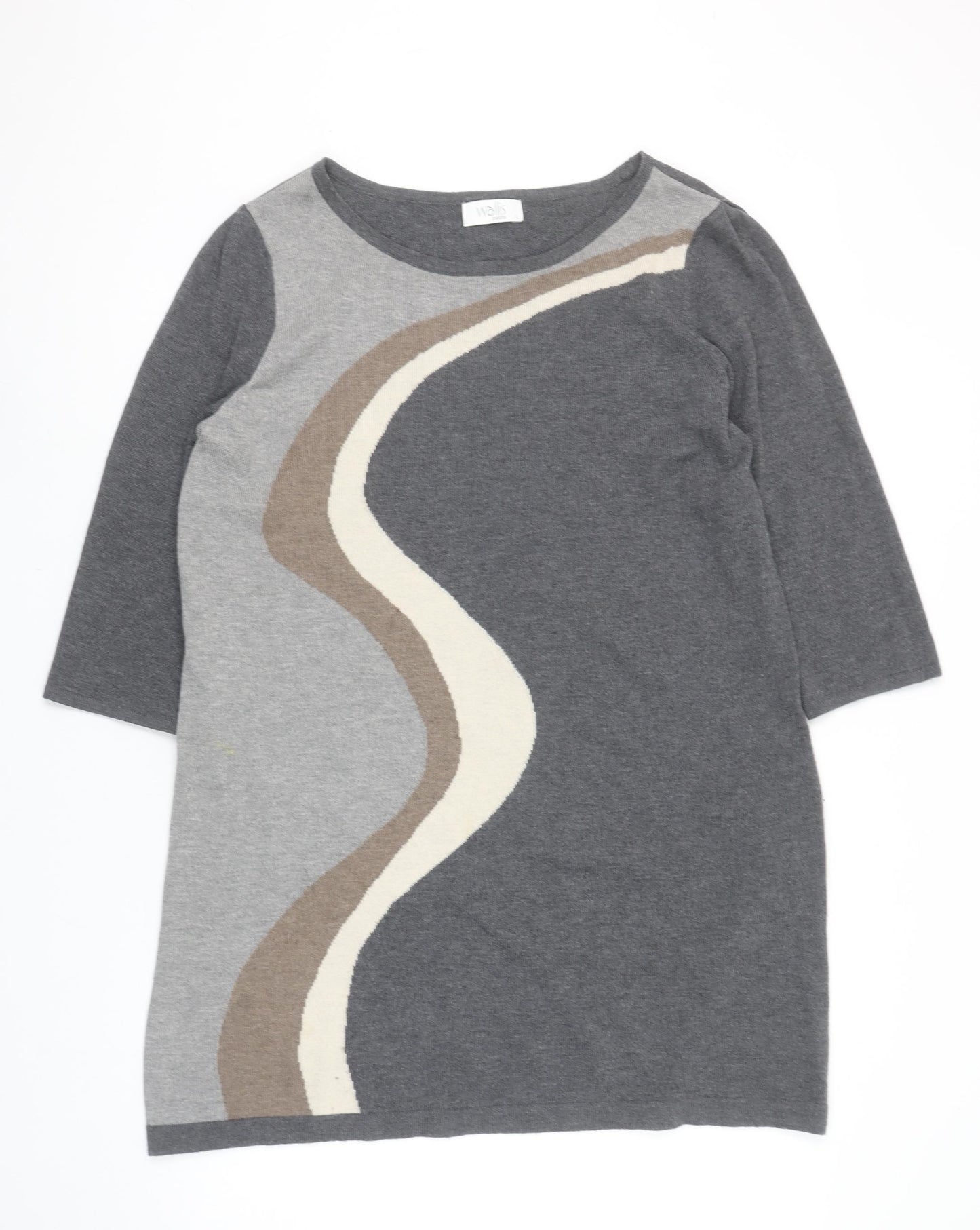Wallis Petite Grey Colourblock Knit Shift Dress Size 12