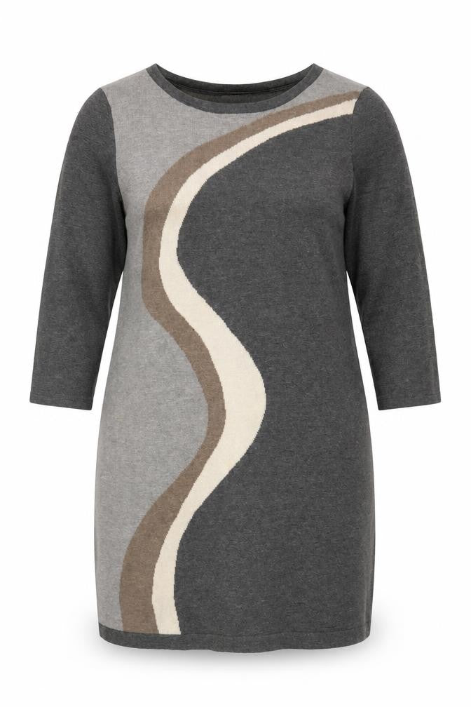 Front view of Wallis Petite Grey Colourblock Knit Shift Dress, size 12