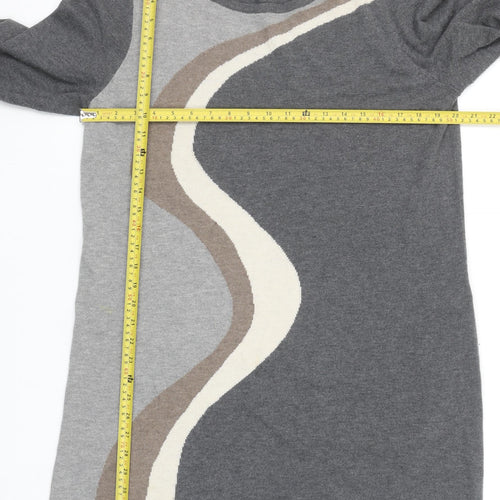 Wallis Petite Grey Colourblock Knit Shift Dress Size 12