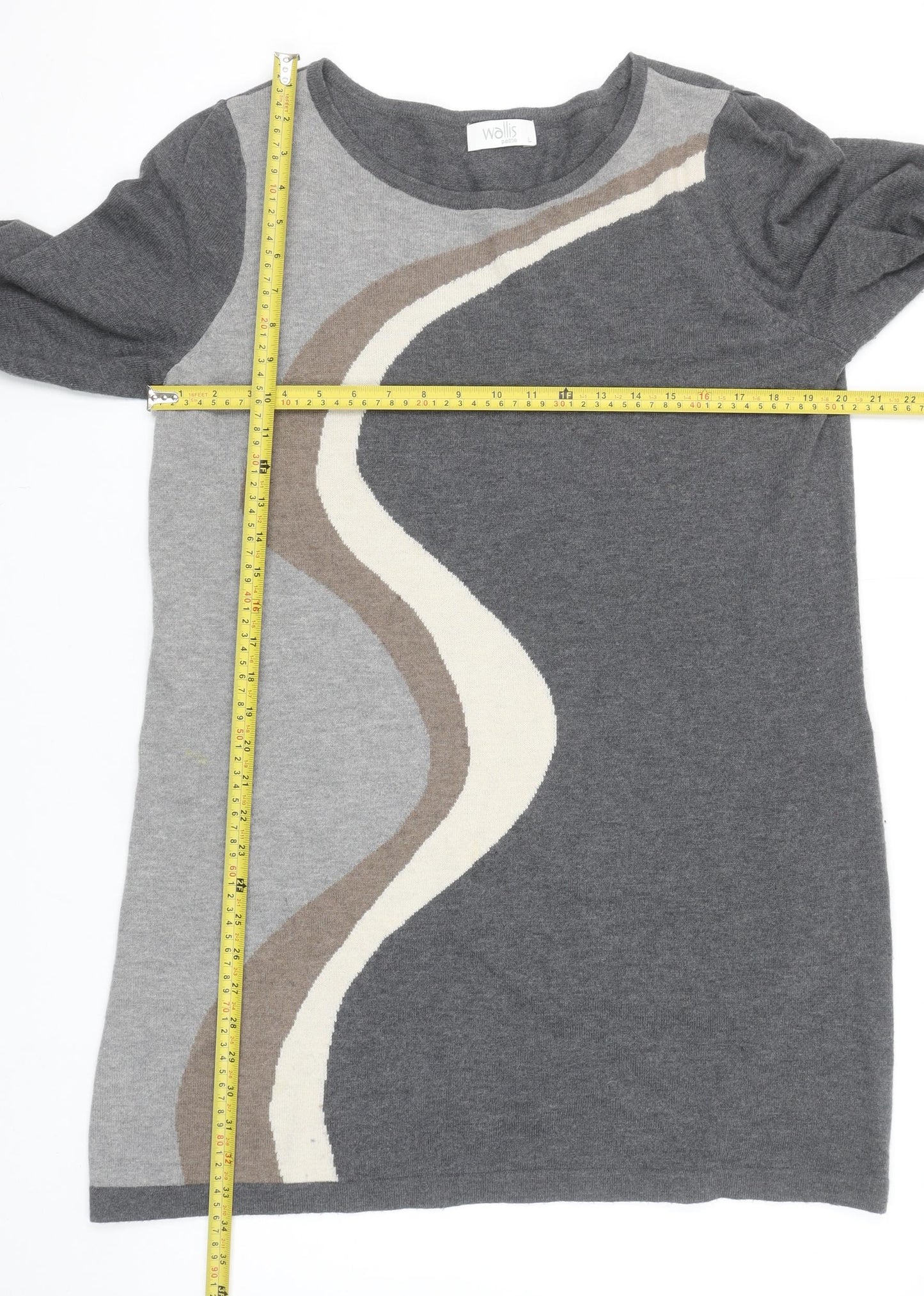 Wallis Petite Grey Colourblock Knit Shift Dress Size 12