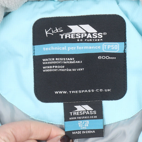 Trespass Girls Blue Waterproof Insulated Snowsuit 2-3 Years Winter Ski Wear