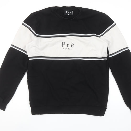 Prè London Men's Black & White Stripe Logo Sweatshirt M