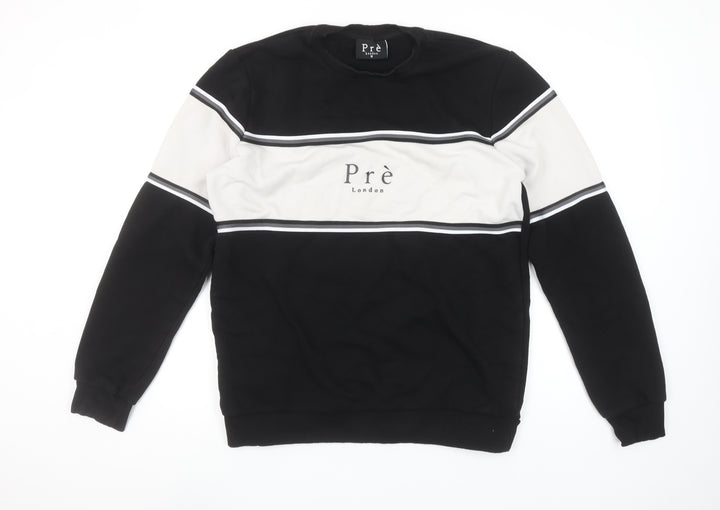 Prè London Men's Black & White Stripe Logo Sweatshirt M