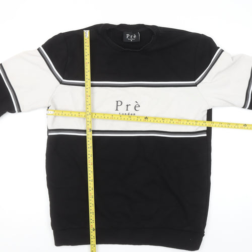 Prè London Men's Black & White Stripe Logo Sweatshirt M