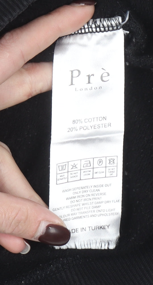 Prè London Men's Black & White Stripe Logo Sweatshirt M