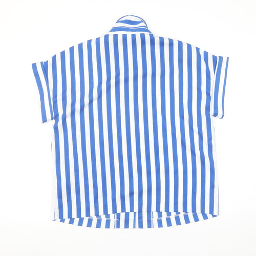 Y.A.S Womens Blue White Striped Collared Short Sleeve Button-Up Shirt M