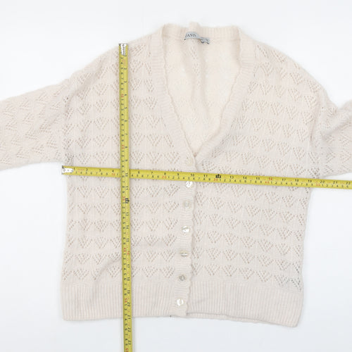 Oasis Women Beige Wool Blend V-Neck Button Cardigan Size M
