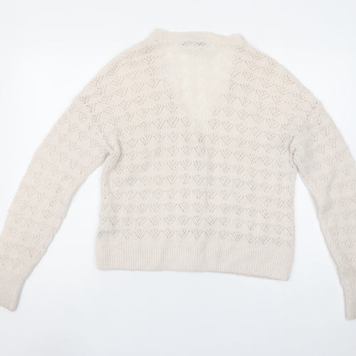 Oasis Women Beige Wool Blend V-Neck Button Cardigan Size M