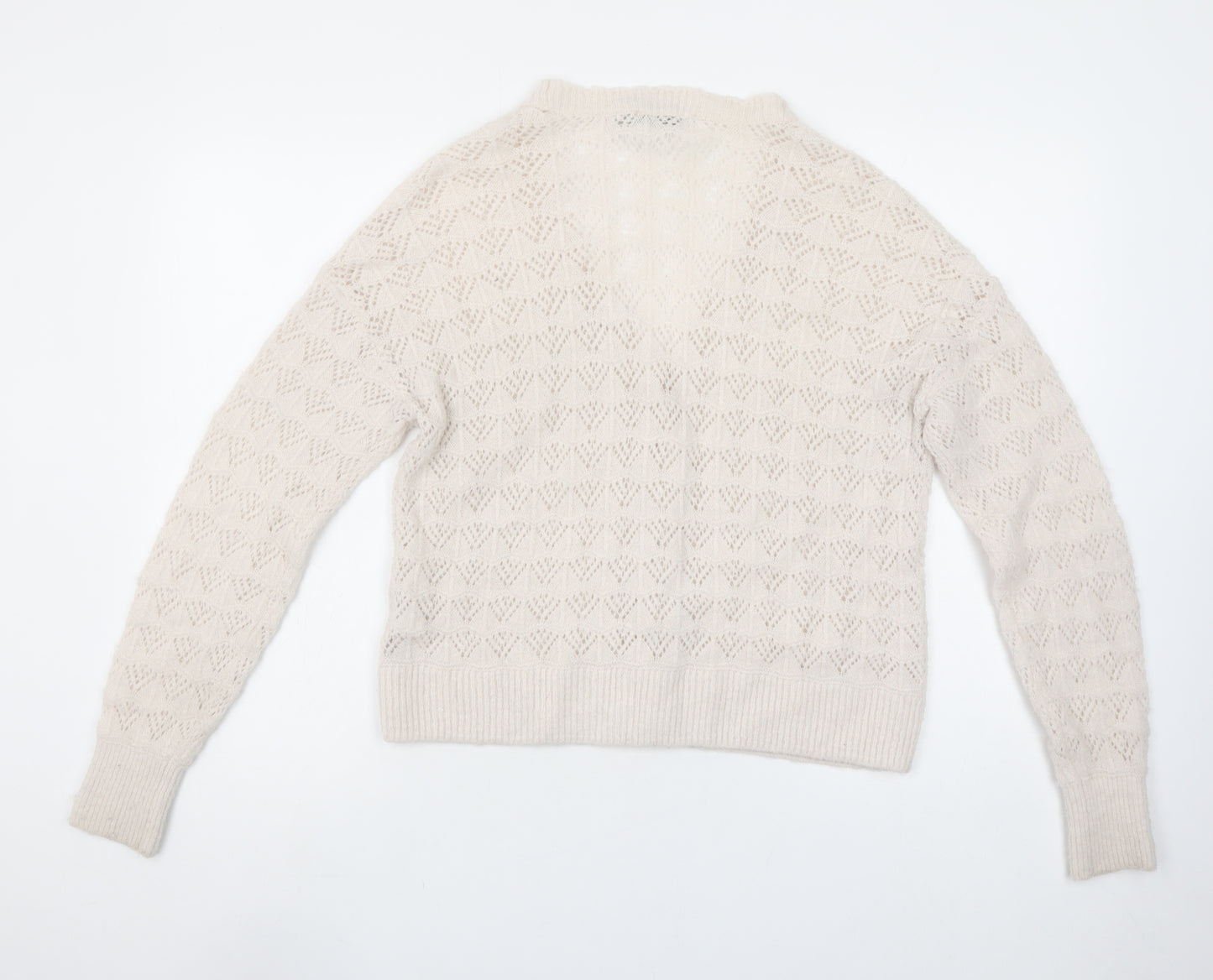 Oasis Women Beige Wool Blend V-Neck Button Cardigan Size M