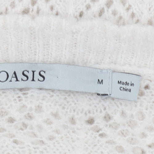 Oasis Women Beige Wool Blend V-Neck Button Cardigan Size M
