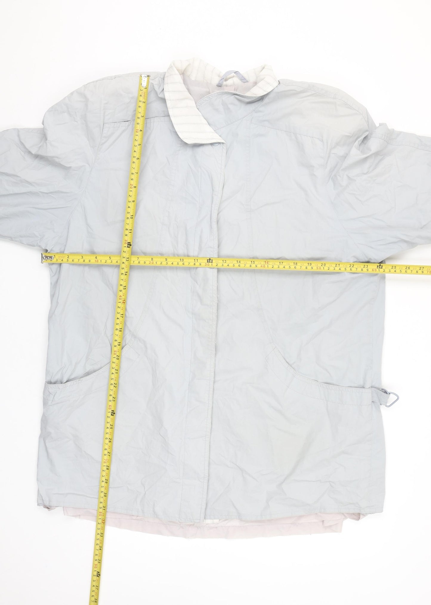 C&A Women Grey Long Rain Coat Size 16 Cotton Nylon Lined Vintage Style
