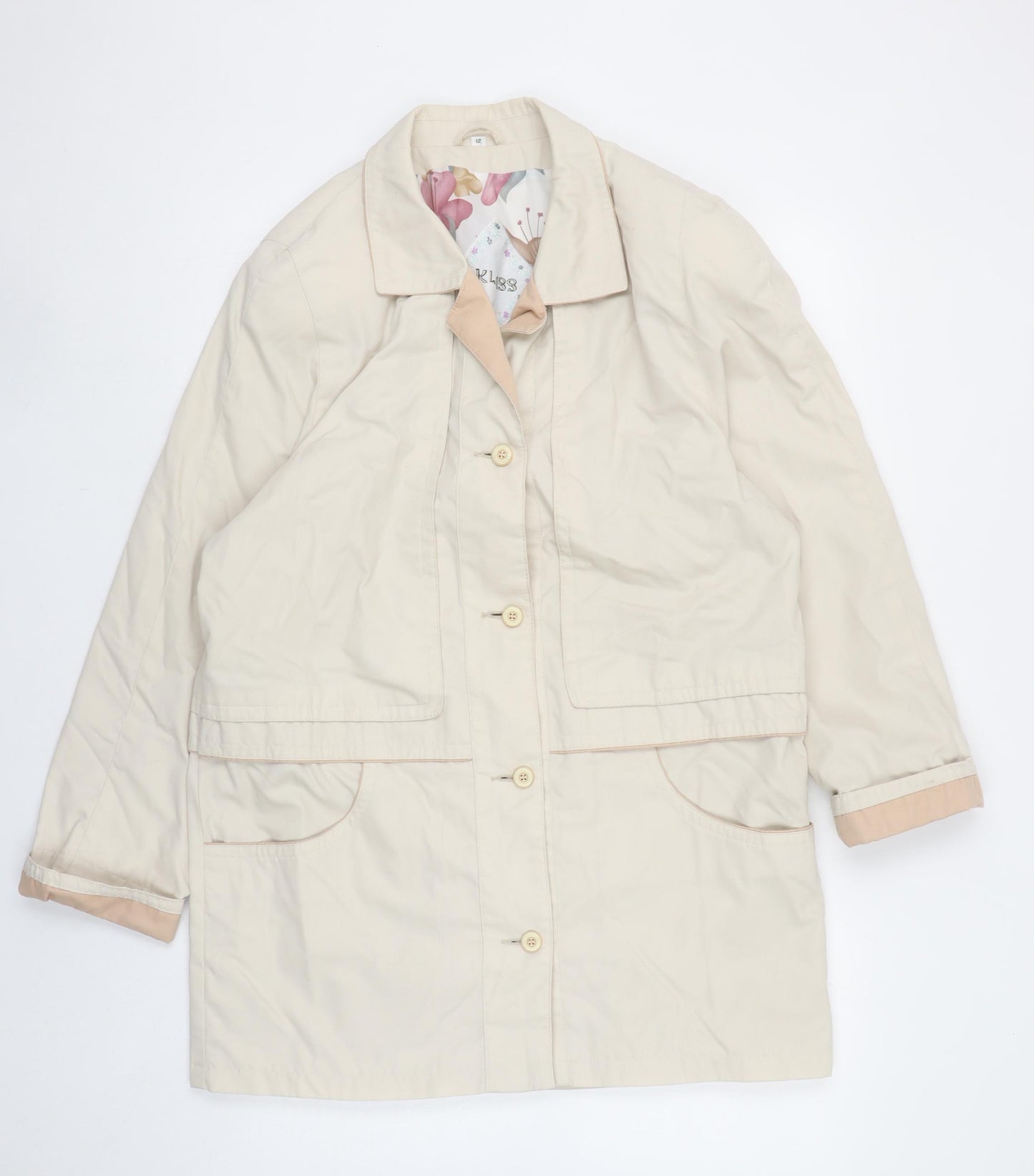Klass Women Beige Mid-Length Button Overcoat Size 12