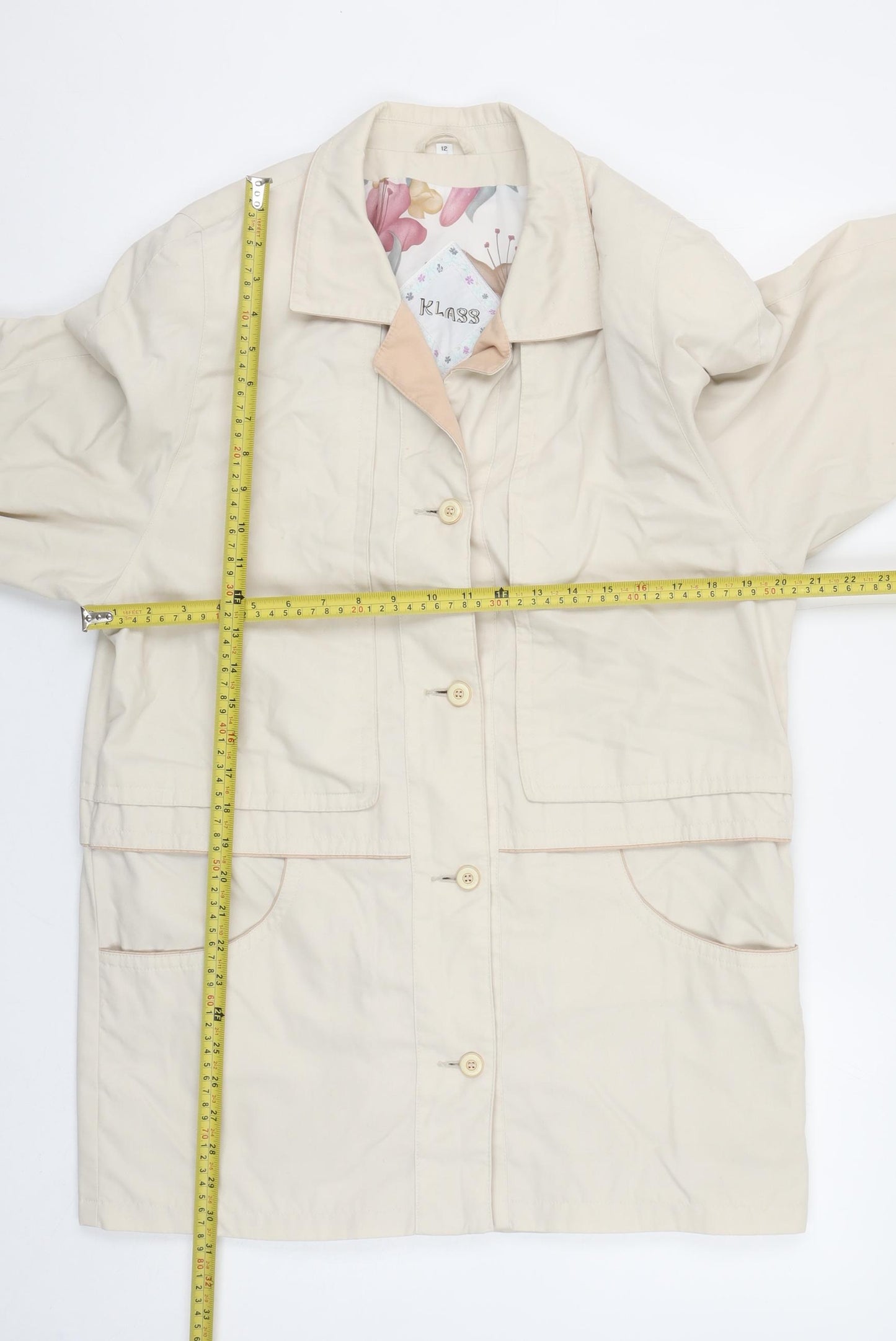 Klass Women Beige Mid-Length Button Overcoat Size 12