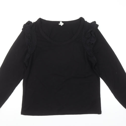 River Island Womens Black Ruffle Shoulder Long Sleeve Top UK 14
