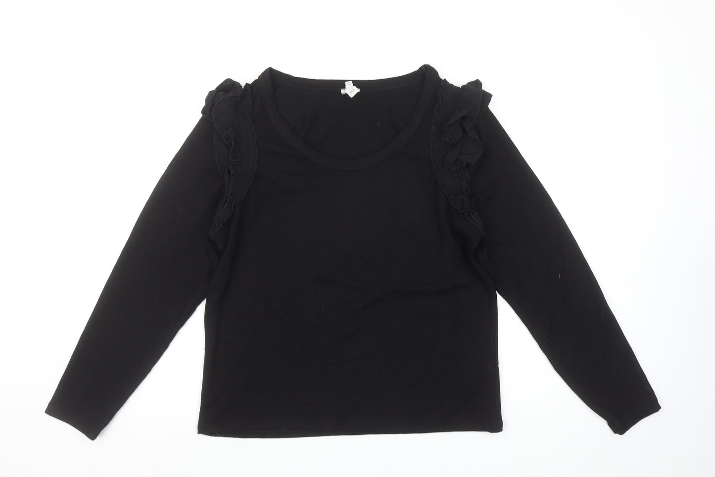 River Island Womens Black Ruffle Shoulder Long Sleeve Top UK 14