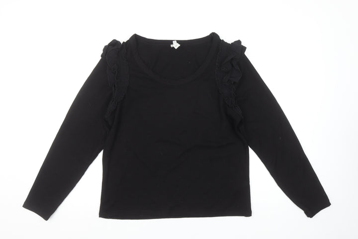 River Island Womens Black Ruffle Shoulder Long Sleeve Top UK 14