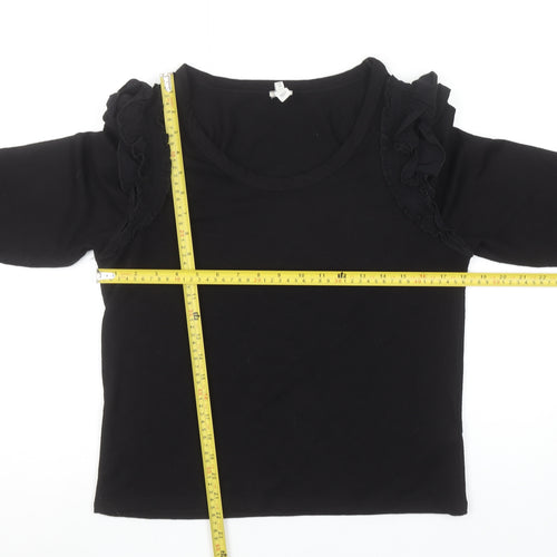 River Island Womens Black Ruffle Shoulder Long Sleeve Top UK 14