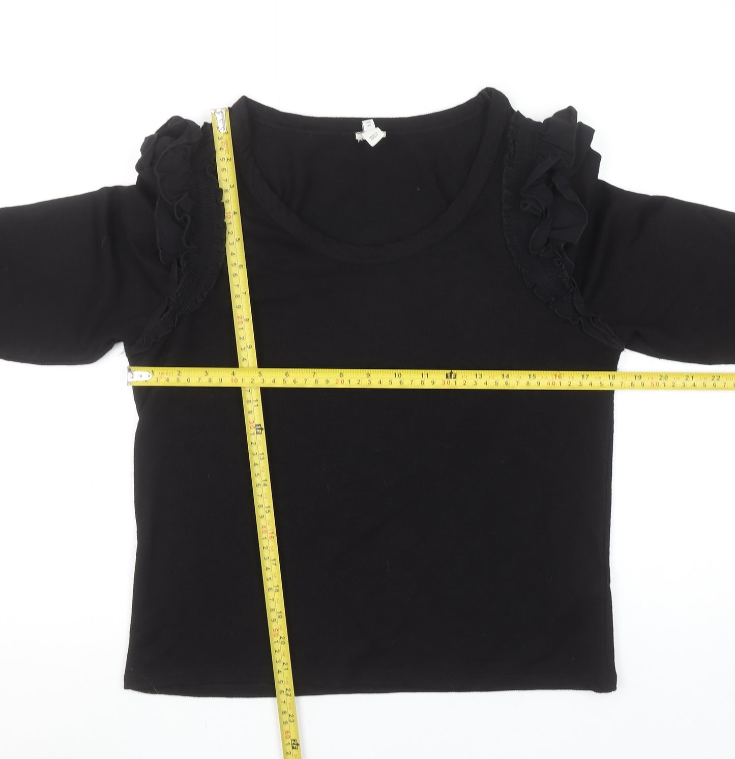 River Island Womens Black Ruffle Shoulder Long Sleeve Top UK 14