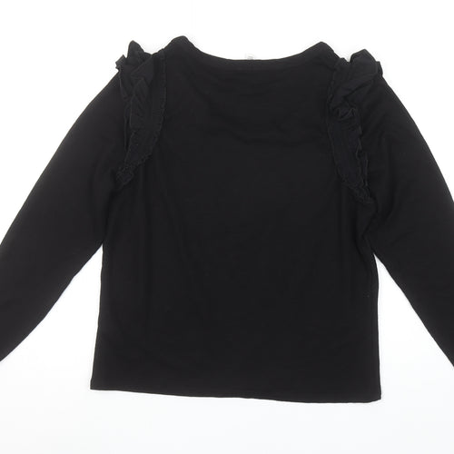 River Island Womens Black Ruffle Shoulder Long Sleeve Top UK 14
