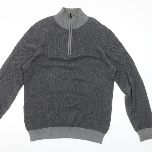 Maison Cinqcent Men's Grey Cotton 1/4 Zip High Neck Jumper Size M