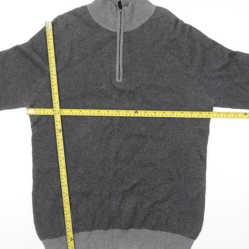 Maison Cinqcent Men's Grey Cotton 1/4 Zip High Neck Jumper Size M
