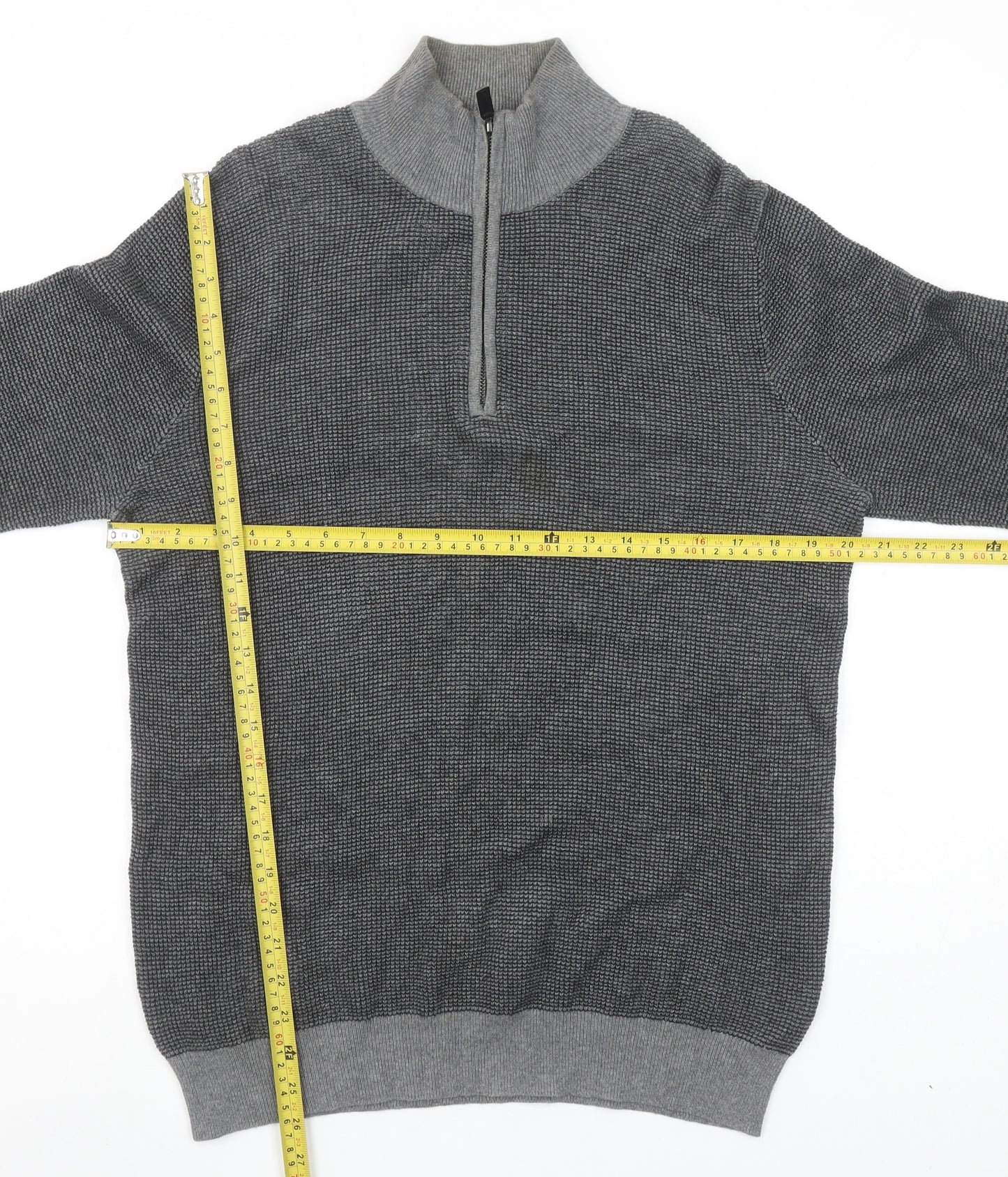 Maison Cinqcent Men's Grey Cotton 1/4 Zip High Neck Jumper Size M