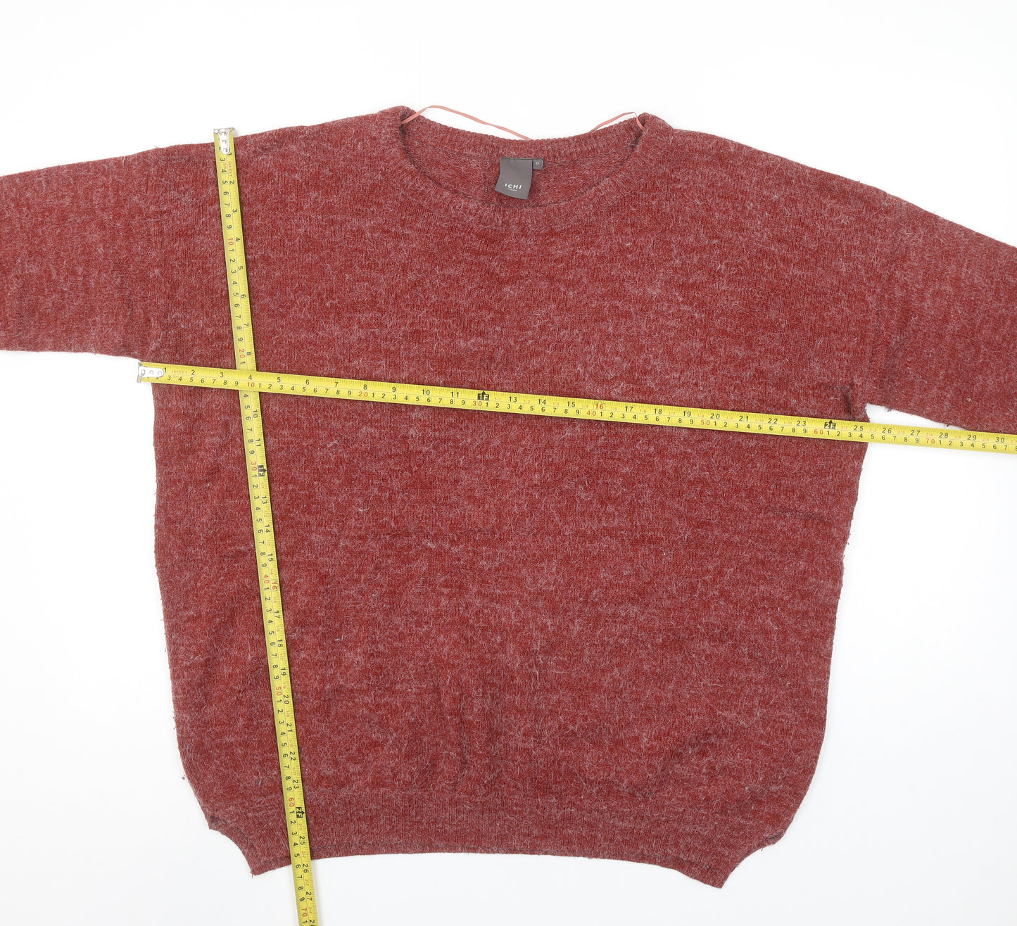 ICHI Women Red Knit Pullover Jumper Medium Relaxed Fit