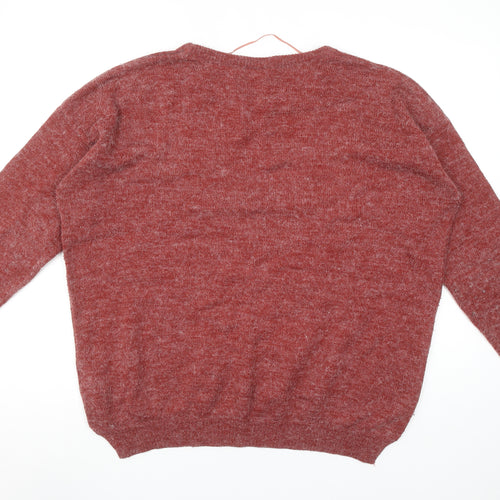 ICHI Women Red Knit Pullover Jumper Medium Relaxed Fit