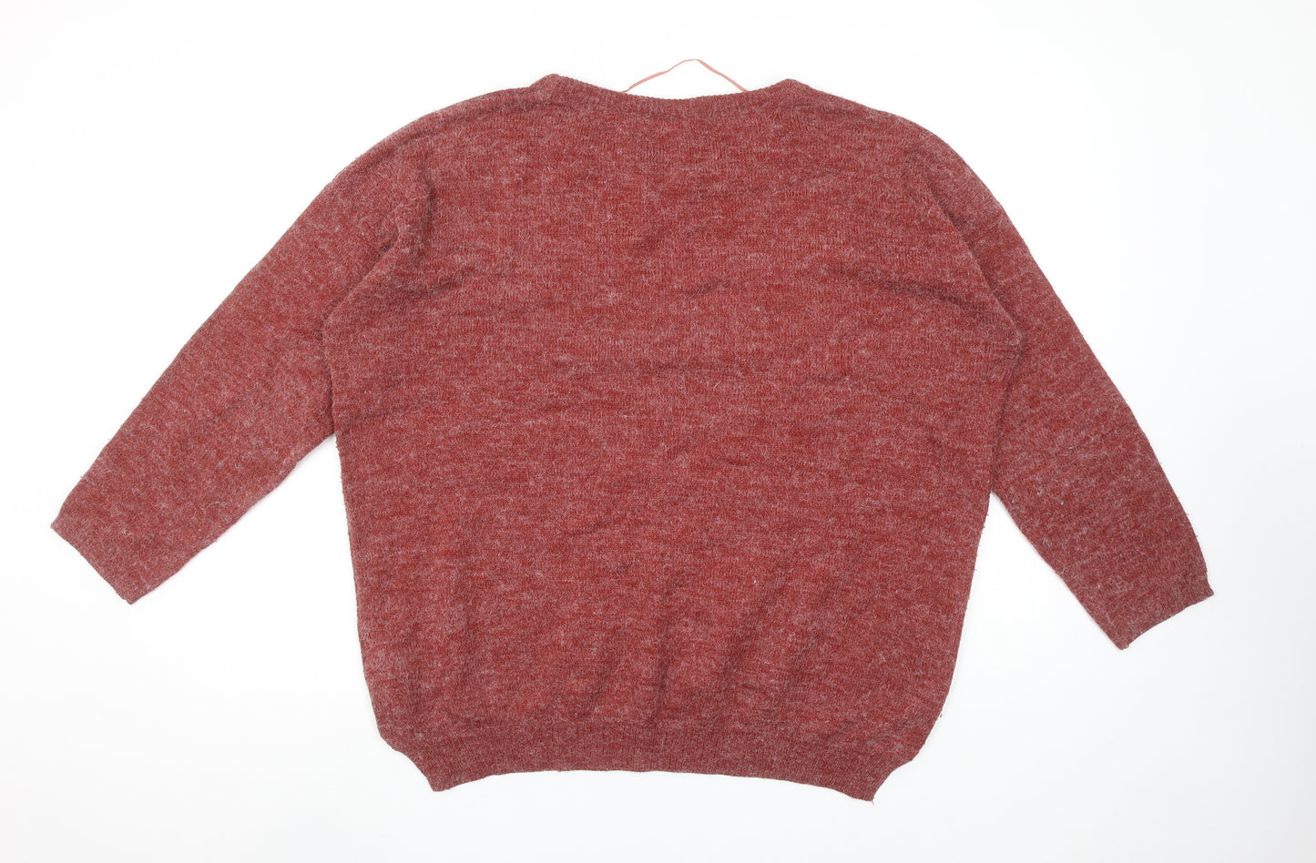 ICHI Women Red Knit Pullover Jumper Medium Relaxed Fit