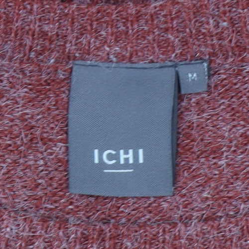 ICHI Women Red Knit Pullover Jumper Medium Relaxed Fit