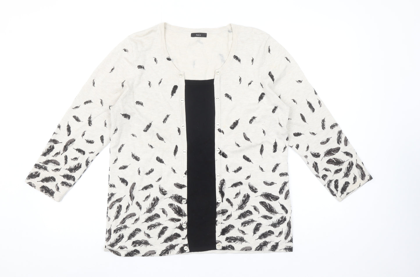 M&Co Womens Beige Feather Print Cardigan Size 16 Viscose Blend