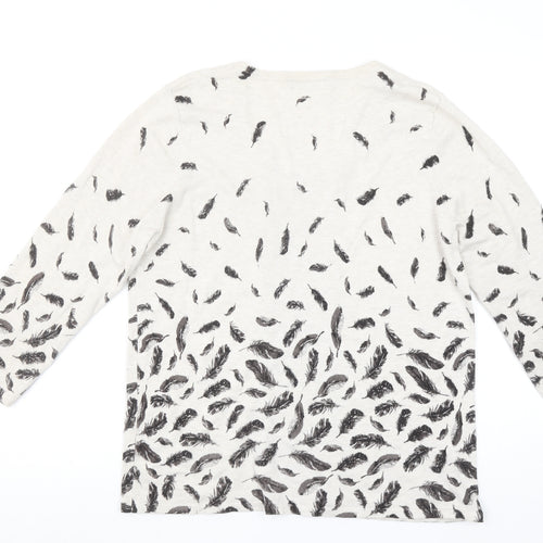 M&Co Womens Beige Feather Print Cardigan Size 16 Viscose Blend