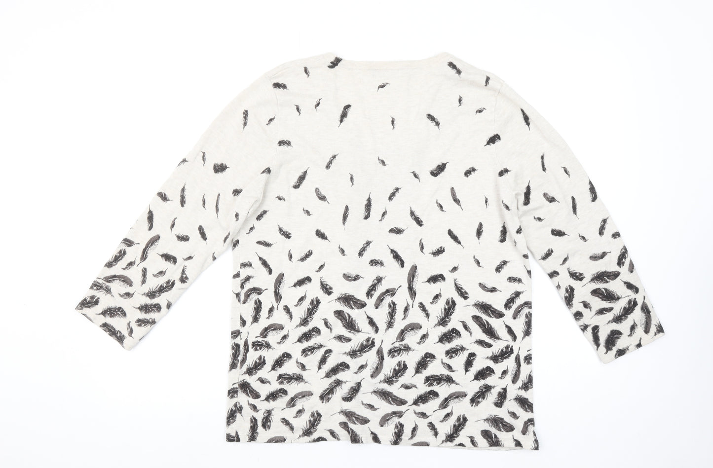 M&Co Womens Beige Feather Print Cardigan Size 16 Viscose Blend