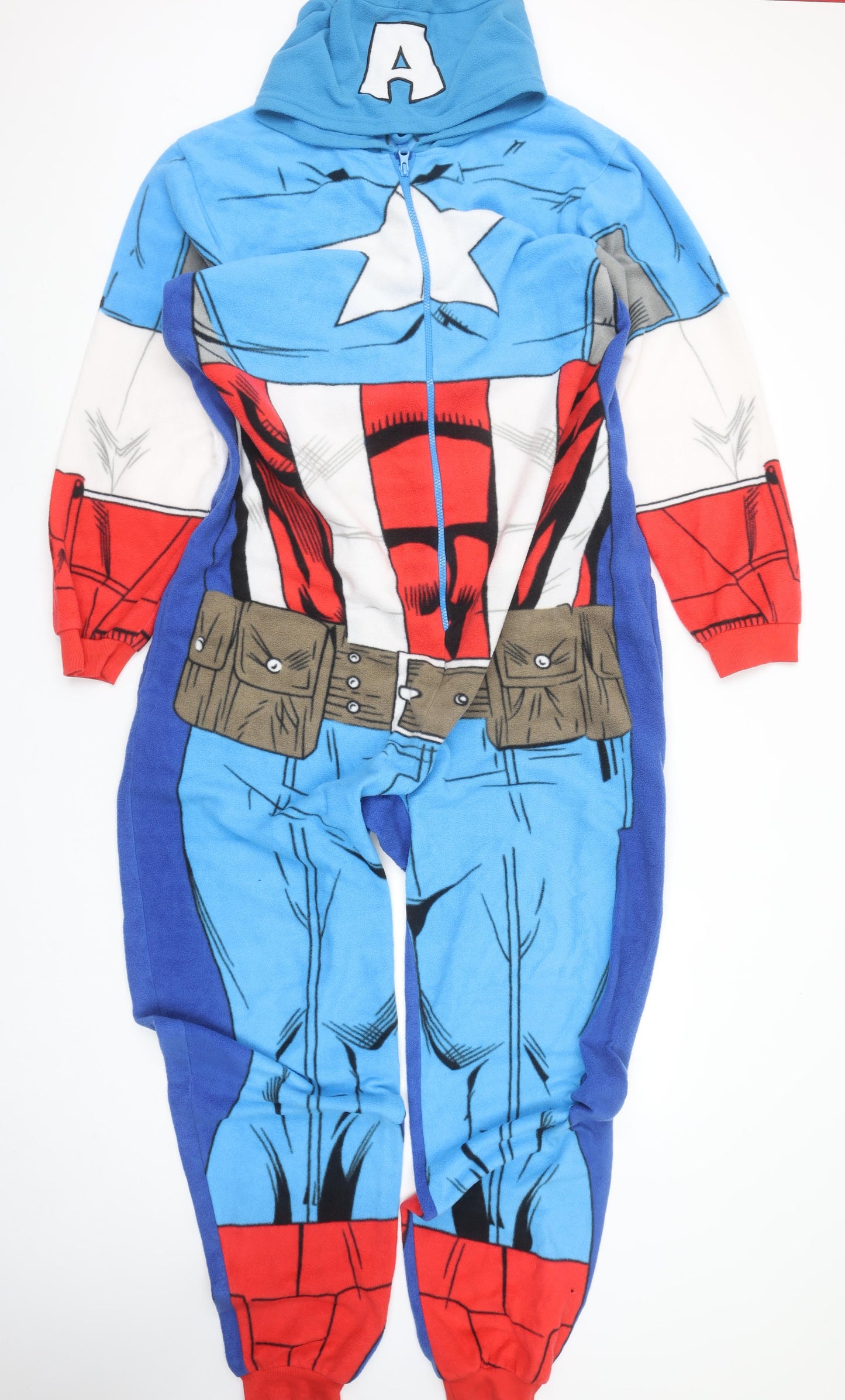 Marvel Men’s Captain America Fleece Onesie M Hooded Zip Up Nightwear