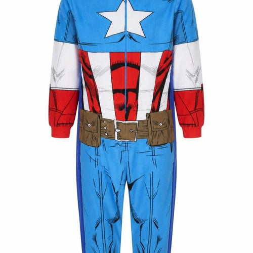 Marvel Men’s Captain America Fleece Onesie M Hooded Zip Up Nightwear