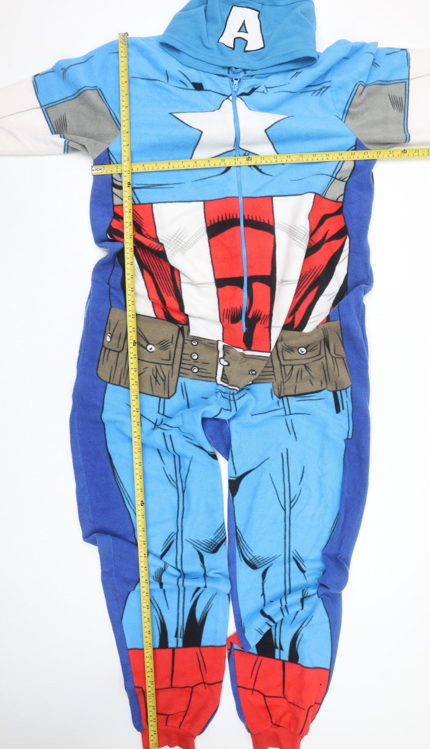 Marvel Men’s Captain America Fleece Onesie M Hooded Zip Up Nightwear