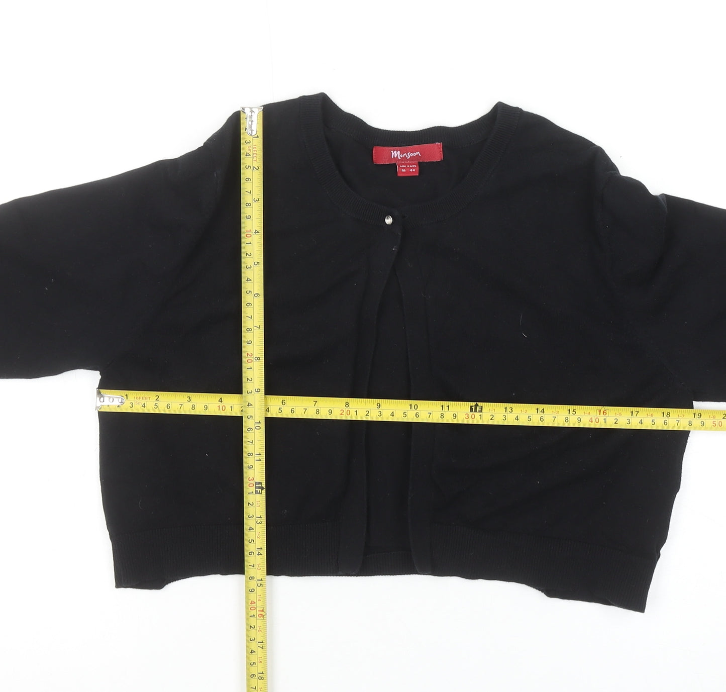 Monsoon Women’s Black Cotton Blend 3/4 Sleeve Cardigan Size 16