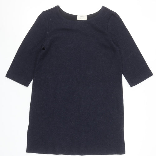 Hush Womens Blue Wool Shift Dress XS 3/4 Sleeve Knee Length