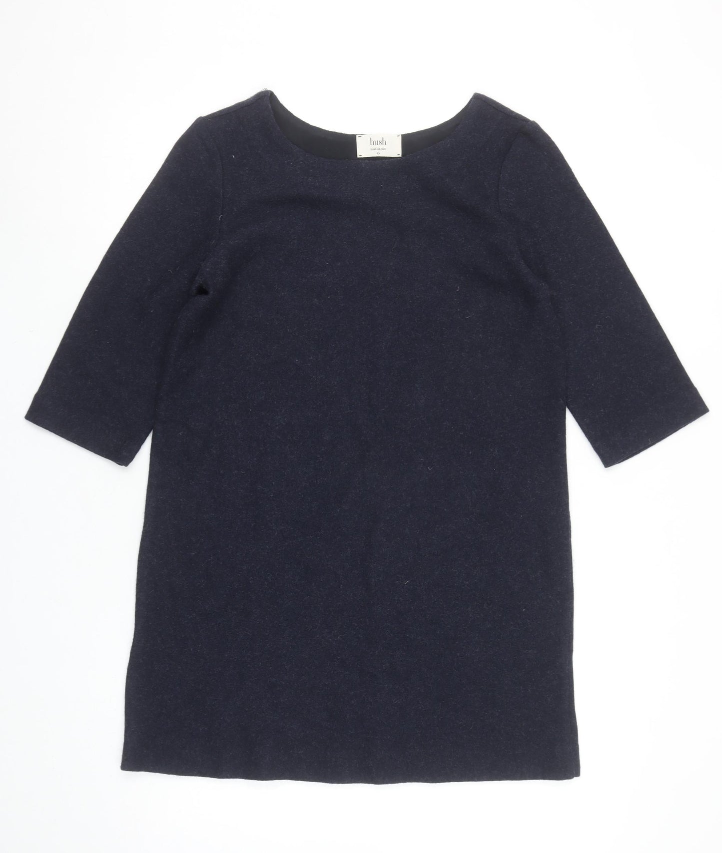 Hush Womens Blue Wool Shift Dress XS 3/4 Sleeve Knee Length