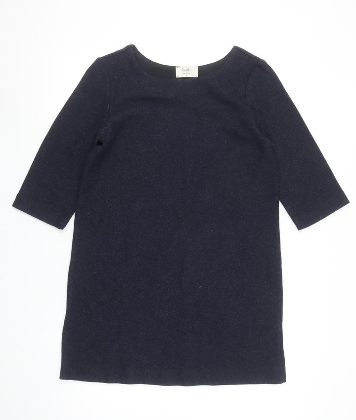 Hush Womens Blue Wool Shift Dress XS 3/4 Sleeve Knee Length