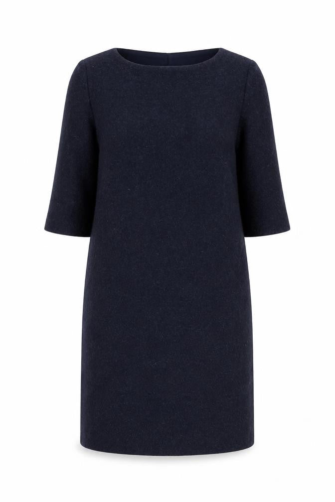 Hush Womens Blue Wool Shift Dress XS 3/4 Sleeve Knee Length