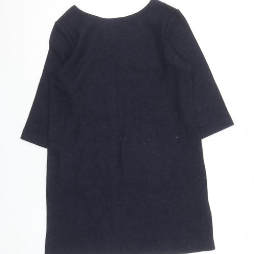Hush Womens Blue Wool Shift Dress XS 3/4 Sleeve Knee Length