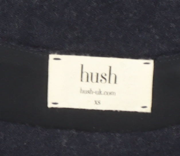Hush Womens Blue Wool Shift Dress XS 3/4 Sleeve Knee Length