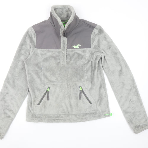 Hollister Women Grey Fleece 1/2 Zip Pullover Sweatshirt S