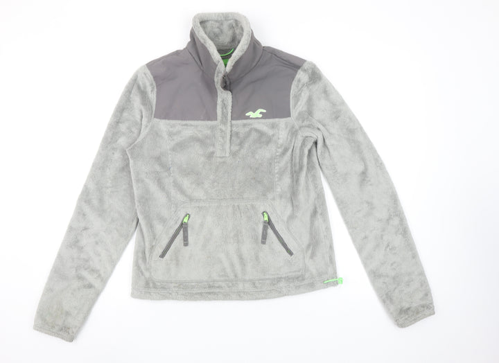 Hollister Women Grey Fleece 1/2 Zip Pullover Sweatshirt S