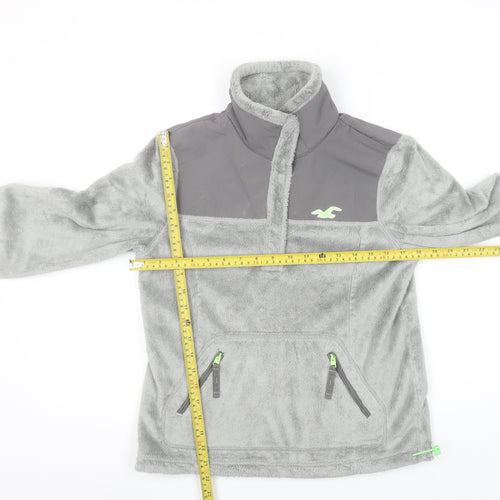 Hollister Women Grey Fleece 1/2 Zip Pullover Sweatshirt S