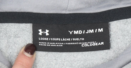 Under Armour Boys Grey Pullover Hoodie Medium ColdGear Fleece