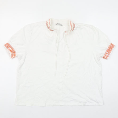 ZARA Women White Embroidered Collar Short Sleeve Cotton Tunic Blouse L