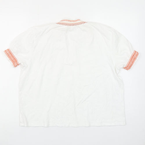 ZARA Women White Embroidered Collar Short Sleeve Cotton Tunic Blouse L