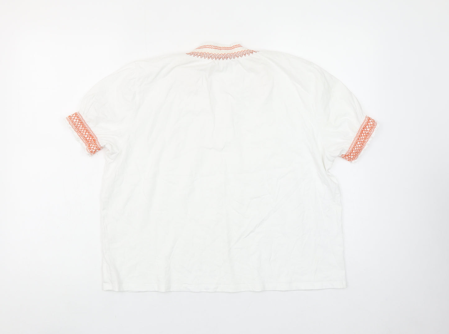 ZARA Women White Embroidered Collar Short Sleeve Cotton Tunic Blouse L